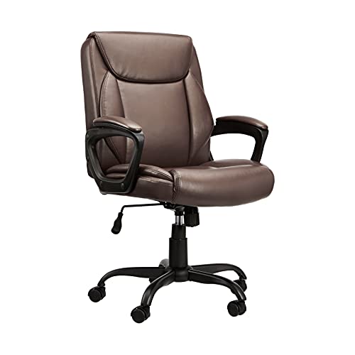 Amazon Basics Classic Puresoft PU Padded Mid-Back Office Computer Desk Chair with Armrest - Brown, 25.75"D x 24.25"W x 42.25"H