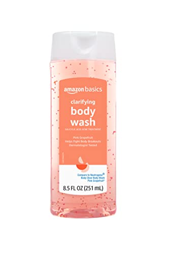 Amazon Basics Clarifying Pink Grapefruit Body Wash, 2% Salicylic Acid Acne Treatment, Dermatologist Tested, 8.5 Fluid Ounces, 4-Pack (Previously Solimo)