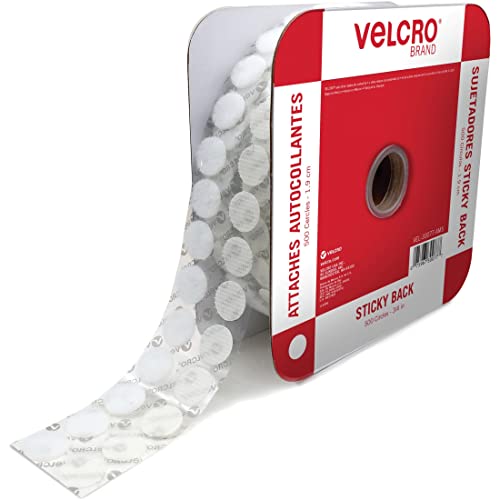 VELCRO Brand Adhesive Dots White 500 Pk 3/4" Circles Sticky Back Round Hook and Loop for School, Teachers, Mounting Arts and Crafts | VEL-30077-AMS