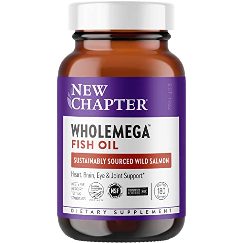 New Chapter Wholemega Fish Oil Supplement - Wild Alaskan Salmon Oil with Omega-3 + Vitamin D3 + Astaxanthin + Sustainably Caught - 180 ct, 1000mg Softgels