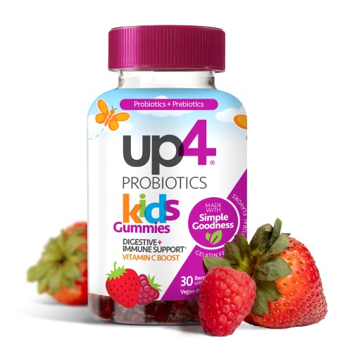 up4 Kids Probiotic Gummies, Digestive and Immune Support with Prebiotics and Vitamin C, Gelatin and Gluten Free, Non-GMO, For Ages 3+, 30 count