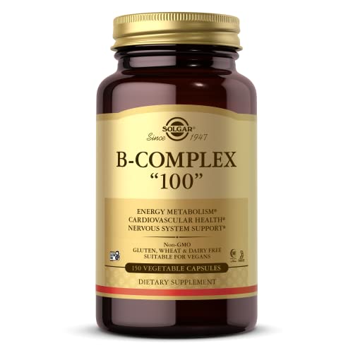 Solgar B-Complex "100", 150 Vegetable Capsules - Heart Health - Nervous System - Supports Energy Metabolism - Non GMO, Vegan, Gluten/ Dairy Free, Kosher, Halal - 150 Servings
