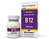 Superior Source No Shot Vitamin B12 Methylcobalamin 5000 mcg, Quick Dissolve MicroLingual Tablets, 60 Count, Active Form of B12, Supports Energy Production, Nervous System Support, Non-GMO