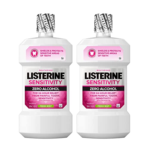 Listerine Sensitivity Mouthwash, 24-HR Tooth Sensitivity Relief & Protection, Alcohol-Free Formula in Fresh Mint Flavor, TSA Compliant Travel-Sized Bottle, 3.2 fl. oz