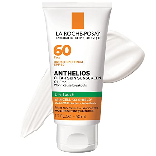 La Roche-Posay Anthelios Clear Skin Dry Touch Sunscreen SPF 60, Oil Free Face Sunscreen for Acne Prone Skin, Won't Cause Breakouts, Non-Greasy, Oxybenzone Free, 3.0 Fl Oz