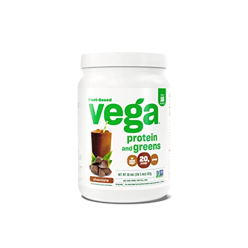 Vega Protein and Greens Protein Powder, Chocolate - 20g Plant Based Protein Plus Veggies, Vegan, Non GMO, Pea Protein for Women and Men, 1.2 lbs (Packaging May Vary)