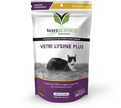 VetriScience Vetri Lysine Plus for Cats, 90 Chicken Flavored Chews - Immune and Respiratory Support Supplement for Cats
