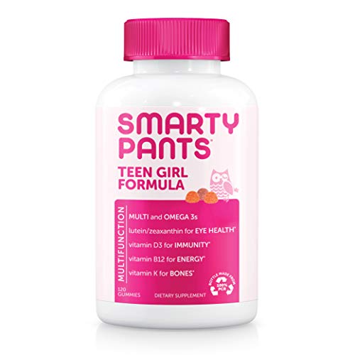 SmartyPants Teen Girl Formula, Daily Multivitamin Gummies: Vitamins C, B12, K, Zinc, & Biotin for Immune Support, Energy, Skin & Hair Support, Assorted Fruit Flavor, 120 Gummies (30 Day Supply)