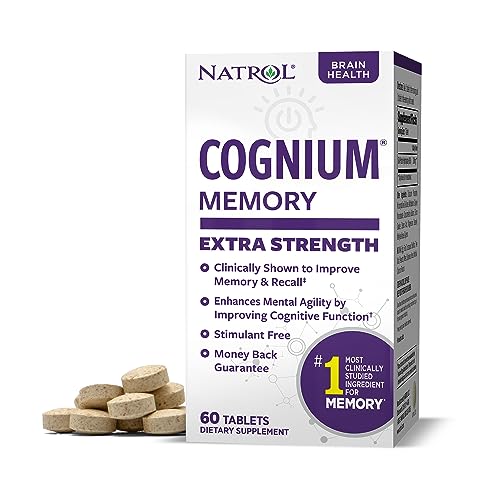 Natrol Cognium Memory Extra Strength Silk Protein Hydrolysate 200mg, Dietary Supplement for Brain Health and Memory Support, 60 Tablets, 30 Day Supply