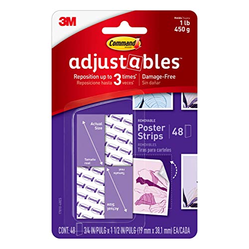 Command Adjustables Poster Strips, Value Pack, Repositionable Poster Strips, 48 Strips