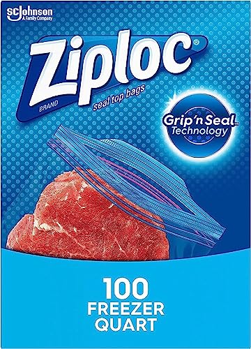 Ziploc Quart Food Storage Freezer Bags, New Stay Open Design with Stand-Up Bottom, Easy to Fill, 100 Count