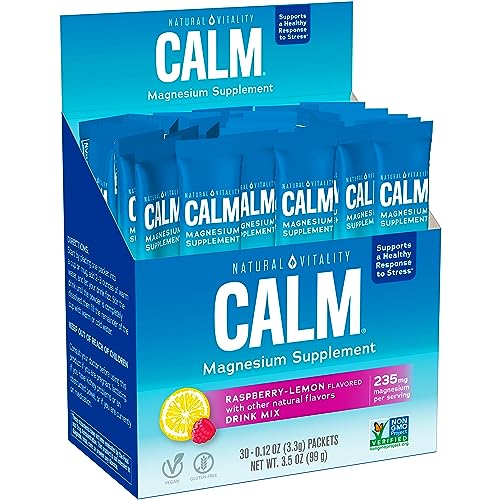 Natural Vitality Calm, Magnesium Citrate Supplement, Anti-Stress Drink Mix Powder - Gluten Free, Vegan, & Non-GMO, Raspberry Lemon, 0.12 oz, 30 Packets