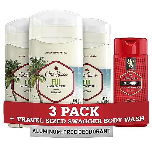 Old Spice Men's Deodorant Aluminum-Free Aqua Reef, 3.0oz Pack of 3 with Travel-Sized Swagger Body Wash