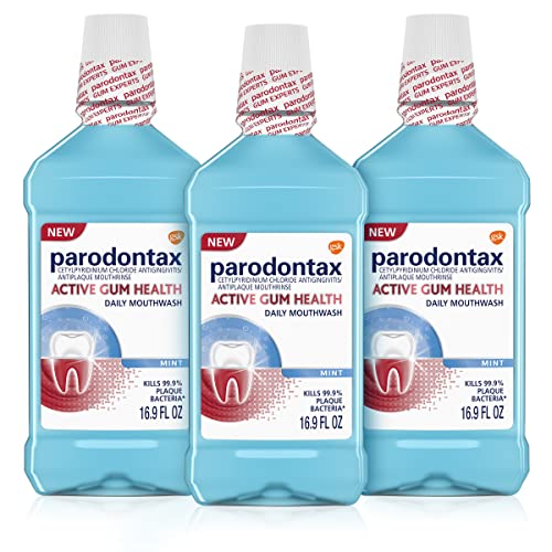 Parodontax Active Gum Health Mouthwash, Antiplaque and Antigingivitis Gum Mouthwash, Clear Mint, 16.9 Fl Oz x 3