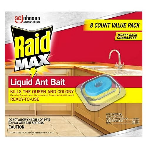 Raid Max Liquid Ant Bat; Kills Ants Where They Breed, For Indoor and Outdoor Use; 8 Bait Stations