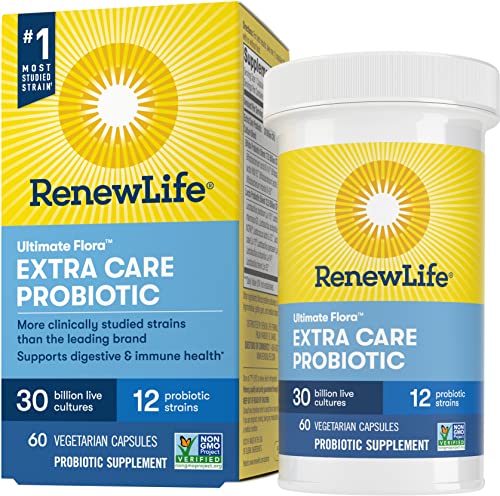 Renew Life Adult Probiotics, 50 Billion CFU Guaranteed, Probiotic Supplement for Digestive & Immune Health, Shelf Stable, Gluten Dairy & Soy Free, Extra Care Digestive, 90 Capsules