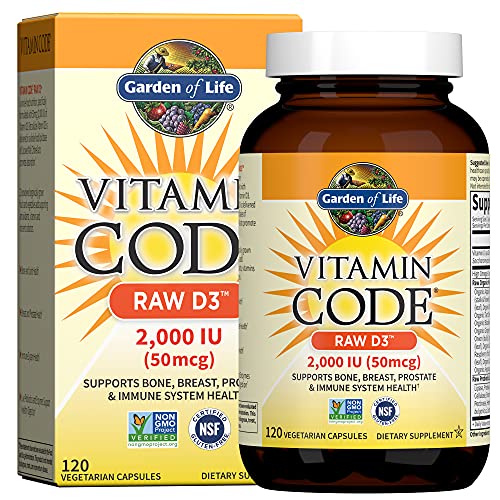Garden Of Life D3 - Vitamin Code Whole Food Raw D3 Vitamin Supplement, 2000 Iu, Dairy and Gluten Free, Vegetarian, 120 Capsules D3 with Organic Green Cracked Wall Chlorella Plus Probiotics