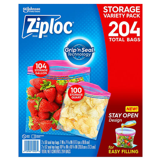 Ziploc Gallon & Storage Quart Bags with New Stay Open Design (204 ct.)