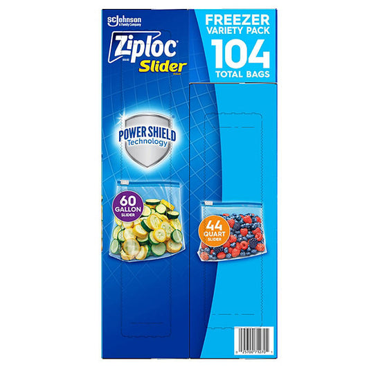 Ziploc Slider Freezer Gallon & Quart Bags w/ Power Shield Technology (104 ct.)