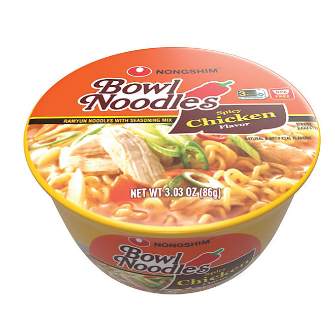Nongshim Spicy Chicken Ramen Noodle Soup Bowl (3.03 oz., 12 ct.)