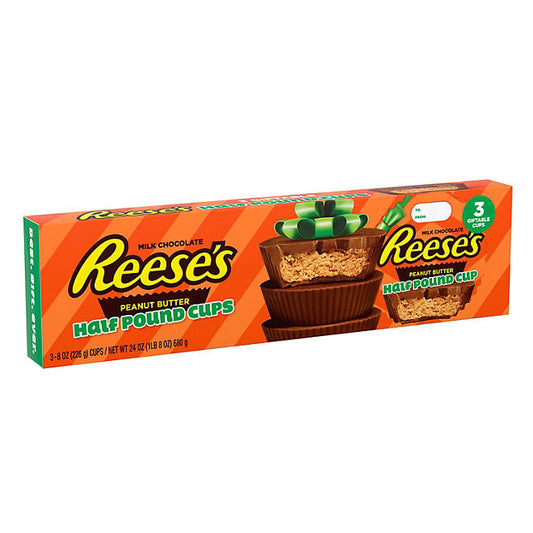 REESE'S Milk Chocolate Peanut Butter Half-Pound Cups, Christmas Candy Pack (24 oz., 3 ct.)