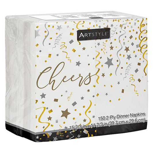 Artstyle Silver and Gold Celebration Dinner Napkins, 8" x 4" (150 ct.)