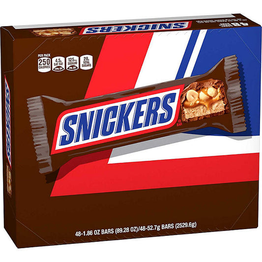 Snickers Chocolate Candy Bars Full Size Milk Chocolate Bulk Pack (1.86 oz., 48 ct.)