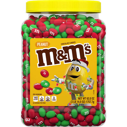 M&M'S Holiday Peanut Milk Chocolate Christmas Candy Resealable Jar (62 oz.)