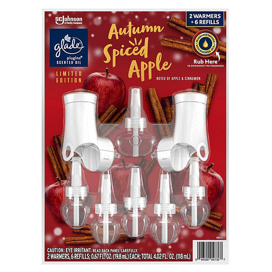 Glade PlugIns Scented Oil, 2 Warmers + 6 Refills (Autumn Spiced Apple)