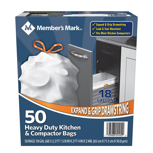 Member's Mark Heavy Duty Kitchen & Compactor Trash Bags (18 gal., 50 ct.)