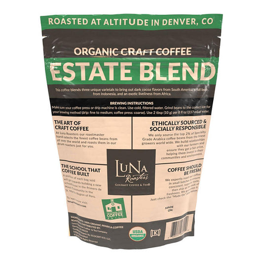Luna Roasters Organic Estate Blend Craft Whole Bean Coffee, Dark Roast (30 oz.)