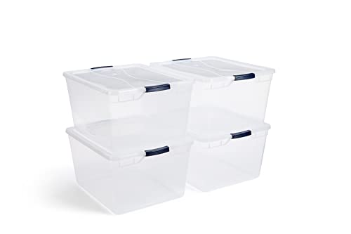 Rubbermaid Cleverstore Clear 30 Qt/7.5 Gal, Pack of 6 Stackable Plastic Storage Containers with Durable Latching Clear Lids, Visible Storage, Great for Closet, Laundry, and Kitchen