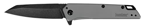 Kershaw Misdirect Pocketknife 2.9 in. 4Cr13 Black-Oxide Blackwash Finish Blade, Stainless Steel Stonewash Finish Handle Equipped with SpeedSafe Assisted Opening, Flipper and Frame Lock (1365)