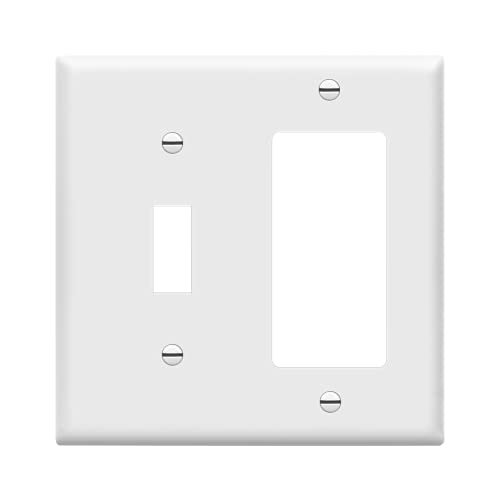 Enerlites 881131-W Decorator/Toggle Switch Wall Plate Combination, 2-Gang, White, Standard Size, Unbreakable Polycarbonate, Replacement Receptacle Faceplates Outlet Cover