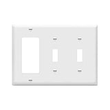 ENERLITES Combination Double Toggle/Single Decorator Rocker Outlet Wall Plate, Standard Size 3-Gang Light Switch Cover(4.5 x 6.38), Polycarbonate Thermoplastic, UL Listed，881231-W, White, Two One