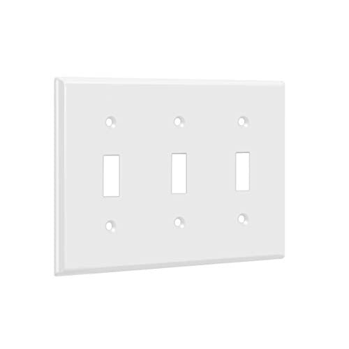 ENERLITES Triple Light Switch Wall Plate, Gloss Finish, Standard Size 3-Gang 4.50 x 6.38, Unbreakable Polycarbonate Thermoplastic, 8813-W, White