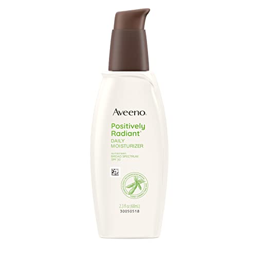Aveeno Positively Radiant Daily Facial Moisturizer with Broad Spectrum SPF 30 Sunscreen & Soy, Improves Skin Tone & Texture, Hypoallergenic, Oil-Free & Non-Comedogenic, 2.3 Fl. Oz