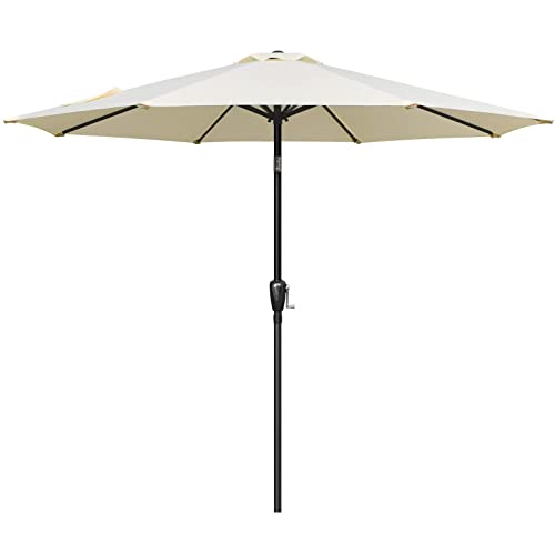 Simple Deluxe 9 FT Patio Umbrella with 20 Inch Heavy Duty Base Stand, Push Button Tilt/Crank 8 Sturdy Ribs, for Outdoor Market Table, Garden, Lawn, Backyard, Pool, New, Blue and Black