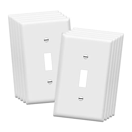 ENERLITES Light Switch Cover Plate, Toggle Wall Plate Cover, Size 1-Gang 4.50 x 2.76, Unbreakable Polycarbonate Thermoplastic, 8811-W-10PCS, White (10 Pack)