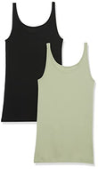 Amazon Essentials Women's Slim-Fit Thin Strap Tank, Pack of 2, Black/Light Sage Green, Medium