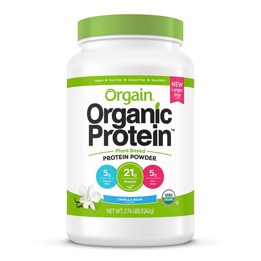 Orgain Organic Protein Plant Based Protein Powder, Vanilla Bean, 2.74 lbs.