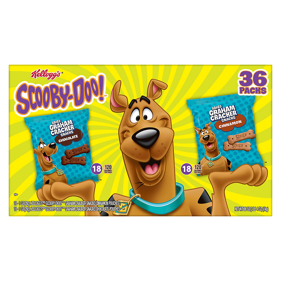 Kellogg's Scooby-Doo! Chocolate and Cinnamon Graham Cracker Variety Snack Packs, 36 pk.