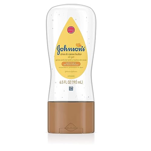 Johnsons Baby Oil Gel, Moisturizing Baby Massage Mineral Oil Enriched with Shea & Cocoa Butter, Dry Skin Relief for Babies, Kids & Adults, Nourishing & Gentle on Delicate Skin, 6.5 fl. oz