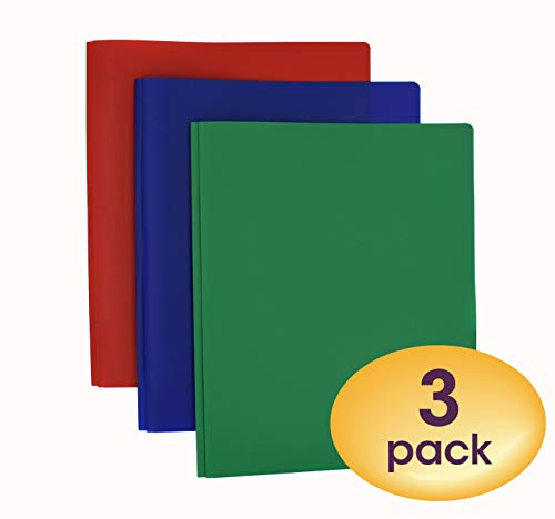 Smead Poly Two-Pocket Folder, Three-Hole Punch Prong Fasteners, Letter Size, Assorted Colors, 3 per Pack (87738)