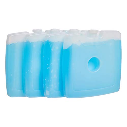 Amazon Basics Reusable Hard Sided Square Ice Pack, 4 Count, Small, Blue, 4.75 X 4.75 X 0.5