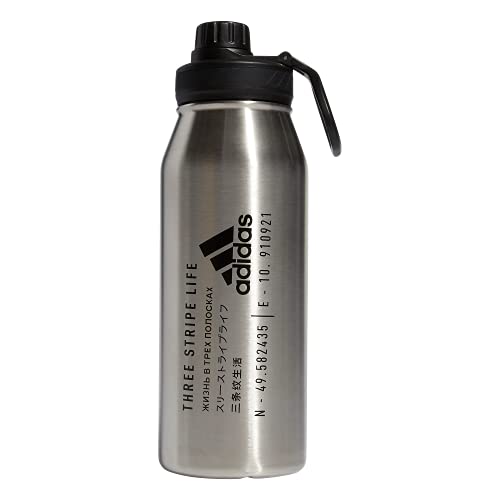 adidas Unisex 1 Liter (32 oz) Metal Water Bottle, Stainless Steel/Black, One Size