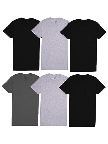 Fruit of the Loom Men's Pocket T-Shirt Multipack, (Pack of 6) - Assorted Colors, Large