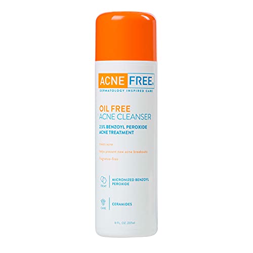 Acne Free Oil-Free Acne Cleanser, Benzoyl Peroxide 2.5% Acne Face Wash with Glycolic Acid to Prevent and Treat Breakouts, 8 Ounce.