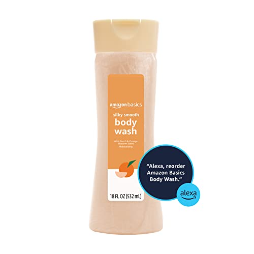 Amazon Basics Silky Smooth Body Wash, Peach and Orange Blossom Scent, 18 Fluid Ounces, Pack of 4