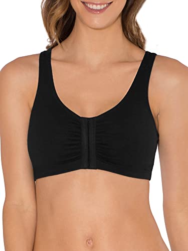 Fruit of the Loom womens Front Closure Cotton Sports Bra, Black/White/Heather Grey 3-pack, 36 US